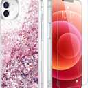 Caka Glitter Case for iPhone 12/12 Pro for Women Girls, Bling Sparkle Liquid Phone Cover with Screen Protector, Sparkly Girly Flowing Floating Moving Quicksand Accessories - Pink