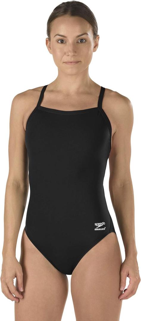 Speedo Women's Swimsuit One Piece Endurance+ Flyback Solid Adult Team Colors (40, Black/Black)