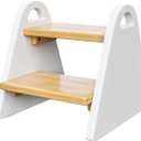 Toddler Step Stool, Wooden Step Stools for Kids, Kids Potty Training Stool with Handles, Rounded Corners Child Stepping Stool for Bathroom Sink, Kitchen, Bedroom (White)