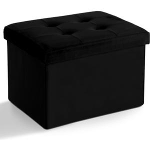 LINMAGCO Storage Ottoman Folding Foot Stool Velvet Foot Rest with Padded Modern Ottoman with Storage for Living Room Puppy Step Stool 17x13x13in(Black)