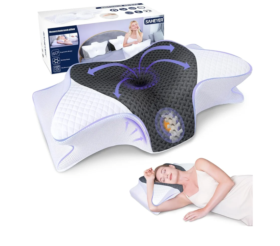 SAHEYER Memory Foam Cervical Pillow, 2 in 1 Ergonomic Orthopedic Neck Pillow for Neck and Shoulder Pain Relief, Side Sleeper Pillow for Side Back Stomach (Grey)