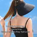 Womens Beach Straw Sun Hats Ponytail Hole Wide Brim Summer Visor Foldable Hat Sun Protection Packable for Travel Pool