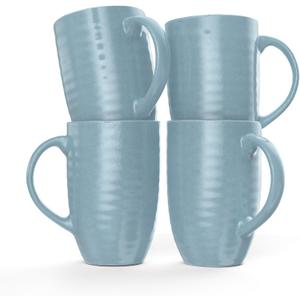 Set of 4 Oversized 20oz Tall Ceramic Latte Coffee Mugs, Gift Set for Cococa, Tea and More. With Large Handles; Dishwasher and Microwave Safe. (Blue)