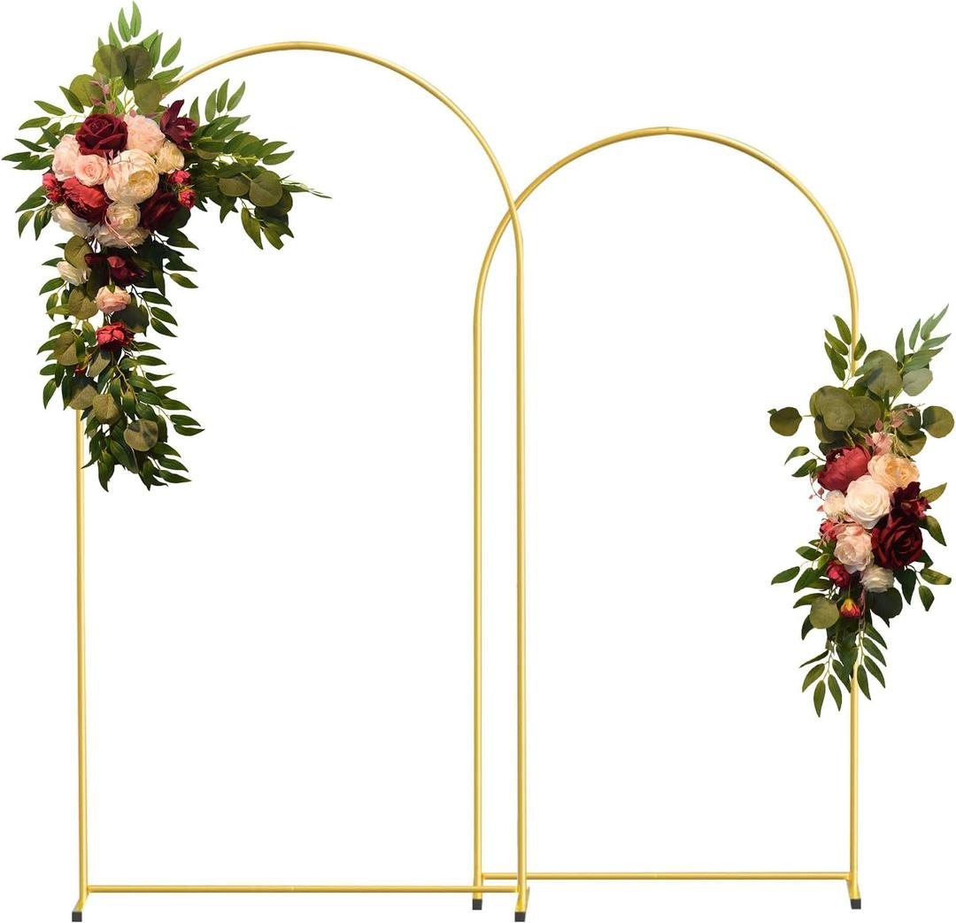 Gold Metal Wedding Arch Backdrop Stands Set of 2 (7.2FT & 6.6FT), Metal Square Balloon Arch Frame for Birthday Party, Ceremony, Baby Shower