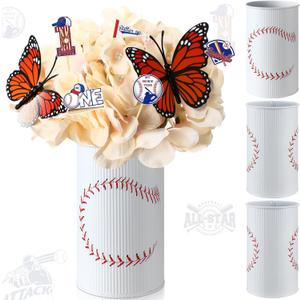 Domensi 3 Pcs Baseball Party Decorations Table Centerpiece Baseball Themed Vase Galvanized Metal Tin for Artificial Flowers Sports Utensil Holder for Kitchen Home Party Supplies
