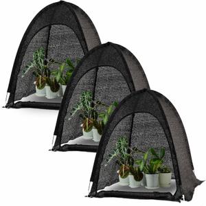 Porayhut Pop up Sunshade Cloth Pack of 3,Easy Open Crop Shade Net 36''*36''*39''UV Resisitant Plant 80% Sunblock Net for Mini Flower Pot with Stakes