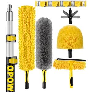 20 Foot High Ceiling Duster Kits with 5-12ft Heavy Duty Extension Pole, High Reach Duster for Cleaning,Microfiber Feather Duster,Cobweb Duster,Ceiling Fan Duster,Window Squeegee & Cleaner