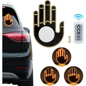 4 x Hand Gesture Light for Car - 3 in 1 LED Finger Light with Remote Control | Back Window Sign for Drivers, Fun Car Accessories & Road Rage Gadgets (Orange)
