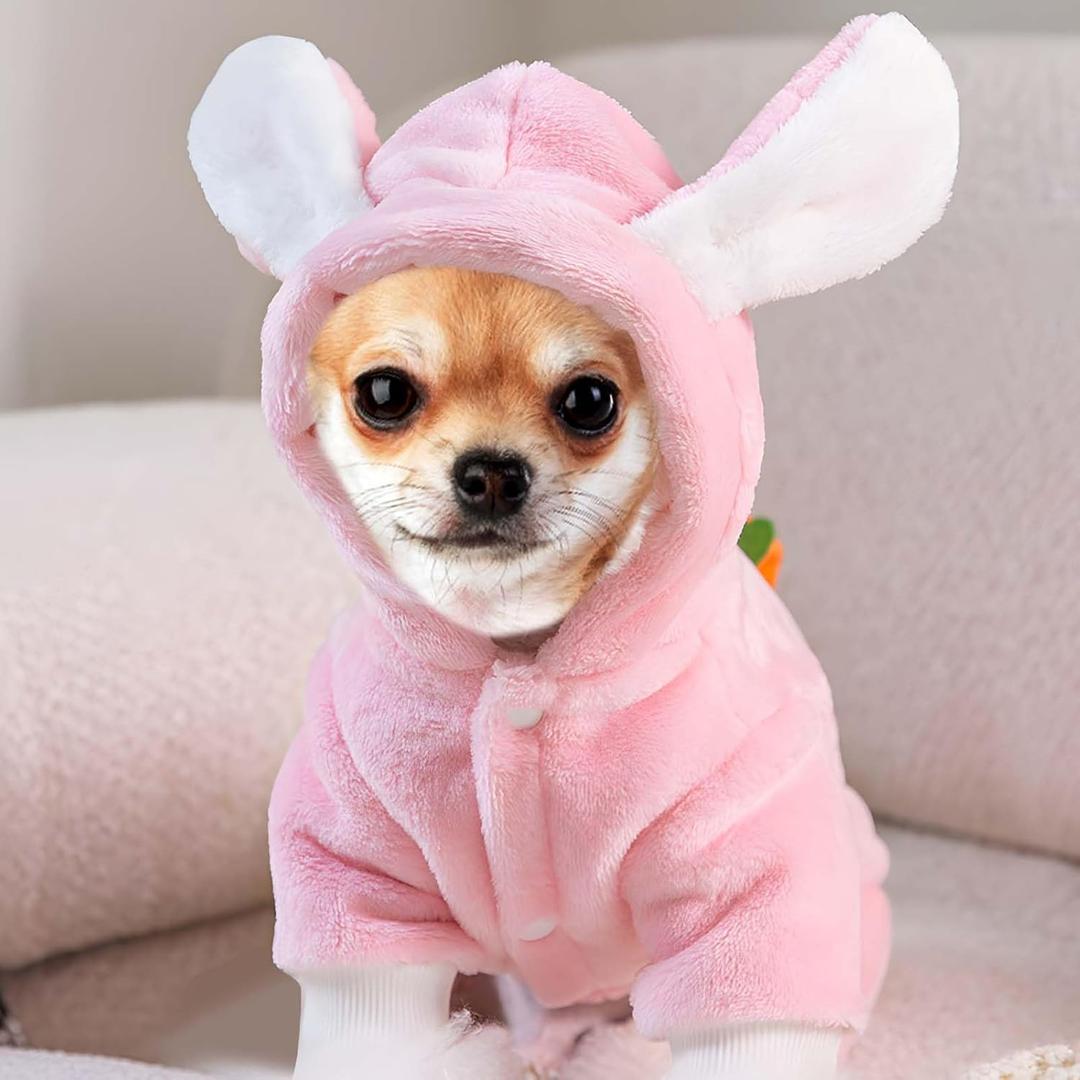 Easter Dog Bunny Costume Pet Dog Easter Outfit Puppy Hoodies with Rabbit Ears Puppy Apparel Pet Clothes for Small Medium Dogs Cats (Pink)