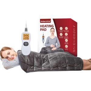 Ambershine 17''x33'' Weighted Heating Pad, 5.2lbs with 12 Temperature Settings & 4 Auto-Off Timers, Pain Relief for Back/Neck/Shoulders/Abdomen/Legs, Christmas Gifts for Mom Dad Women Men(Dark Grey) (02-dark Grey)