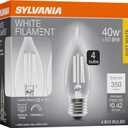Sylvania B10 Clear LED White Filament Bulb, 3.5W, Dimmable, 350 LMS, Medium Base, 2700K, Soft White - 4 Pack (42258)