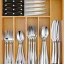 49-Piece Silverware Set with Bamboo Organizer for 8, Heavy-Duty Stainless Steel Flatware Set with Steak Knives, Rust-Proof & Mirror Polished, Dishwasher Safe(organizer is only for packaging)
