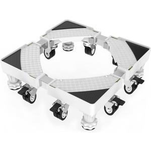 Base mvil para nevera con 8 ruedas de bloqueo y 4 pies fuertes, 19.7 a 27.5 pulgadas ajustable para muebles para lavadora, secadora, lavadora, pedestal, refrigerador (KBN-14 blanco)