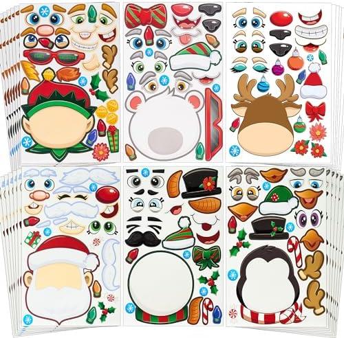 JOYIN 48 Pcs Christmas Make A Face Sticker Sheets Make Your Characters with Santa Santa, Gnome, Reindeer, Snowman, Polar Bear, Presents for Kids School Activities Party Favor Supplies Xmas Craft