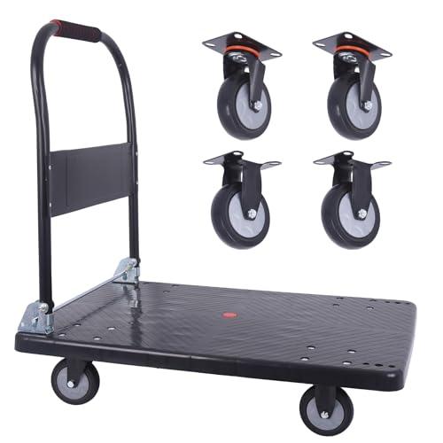 Foldable Heavy Duty Push cart, 660 lbs Dolly with Swivel Wheels for Home、Warehouse or Garage - Black