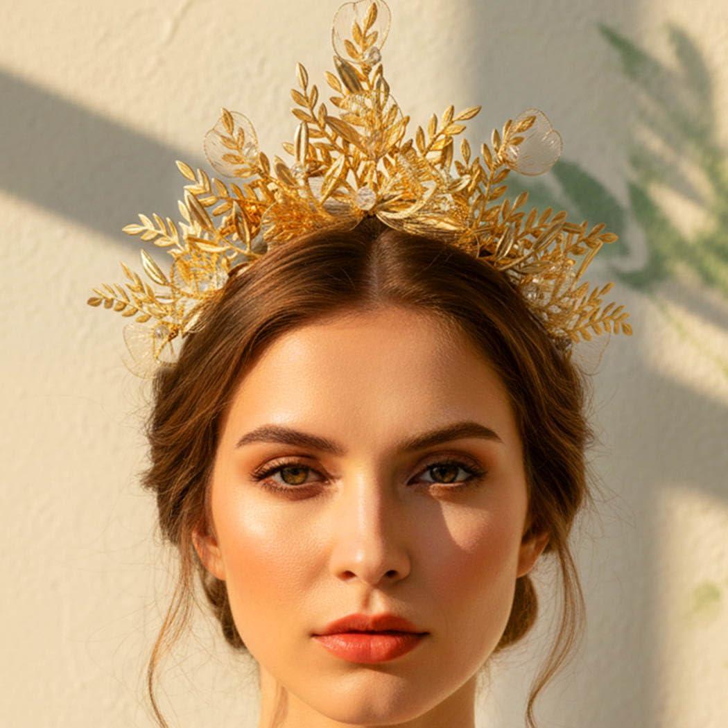 Kilshye Leaf Wedding Crown Gold Greek Goddess Tiara Festival Headband Hair Accessories for Women (1 Count (Pack of 1))