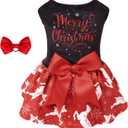 CuteBone Merry Christmas Dog Dress Velvet for Small Dogs Girl Reindeer Puppy Dresses Red Dog Clothes CVA04M-D (Medium, C01-Merry Christmas Reindeer)