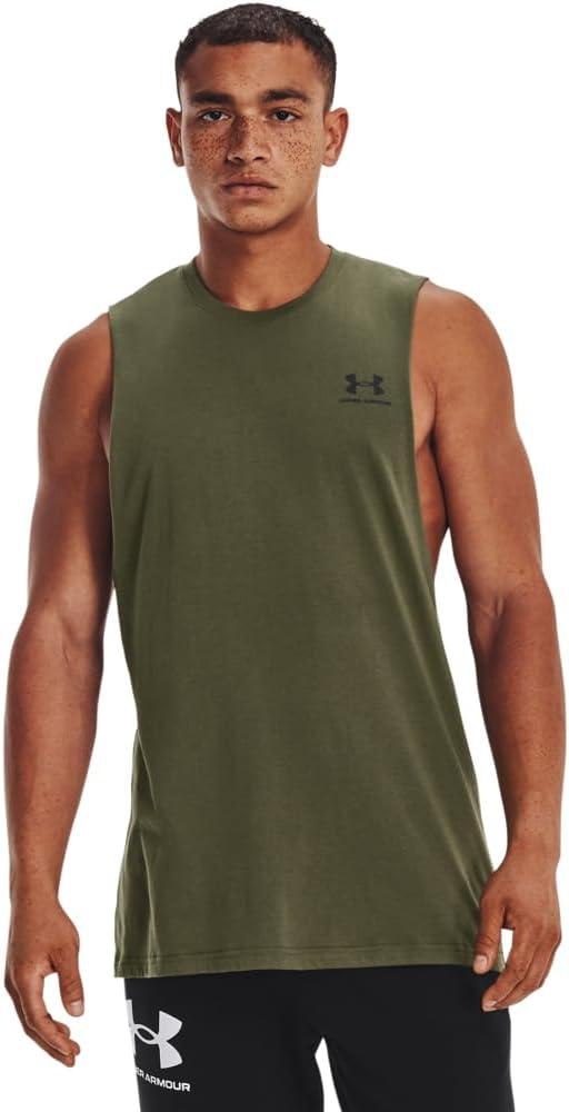 Under Armour Men's Sportstyle Left Chest Cut-Off T-Shirt ((390) Marine Od Green / / Black)