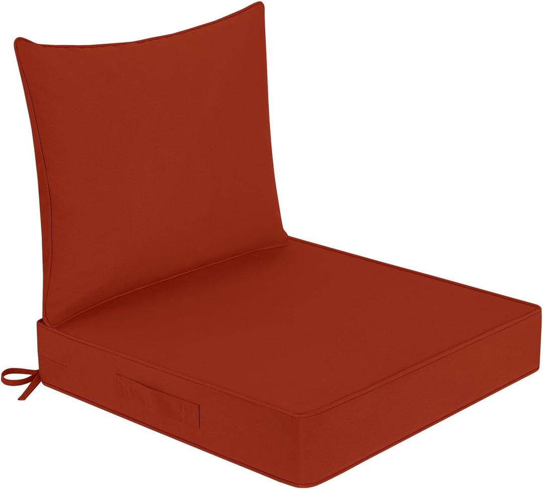 downluxe Outdoor Chair Cushions 22x22 with Removable Cover, Waterproof Patio Furniture Cushions, Deep Seat Cushions for Outdoor Furniture with Backrest for Sofa, Couch and Patio Chairs, Brick Red