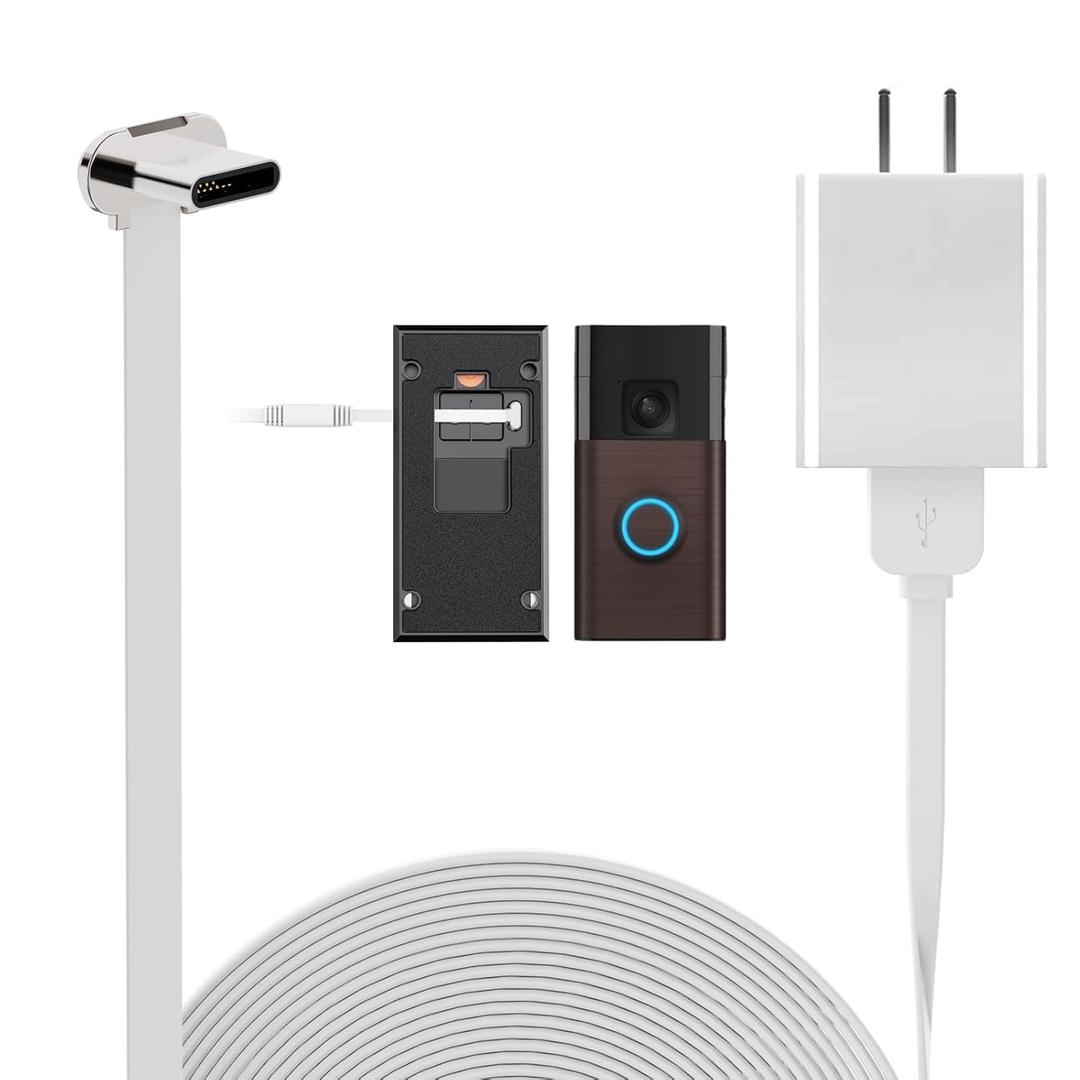 Doorbell Charger for Ring Battery Doorbell(2024 Release), USB C Charger Cable for No Drill Doorbell, 90 Degree USB C 17Ft Doorbell Charging Cable Sustainable Power Supply (17Ft / 5.2m)