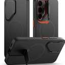 SURITCH for Samsung Galaxy S25 Phone Case, Magnetic Shockproof Bumper Case Slim Protective Cover with Camera Cover & Adjustable Metal Kickstand for Galaxy S25 (2025)-Black (for S25 -6.2")