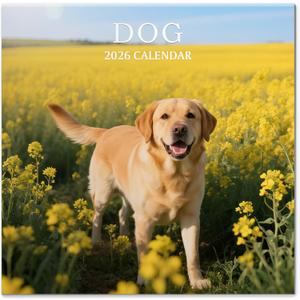 2026 Calendar, Wall Calendar 2026, Dogs 12 Month Wall Calendars (Jan - Dec 2026) 12" x 24" Opened, Hanging Monthly Calendar Thick Paper for Kids Family Adults Office Home
