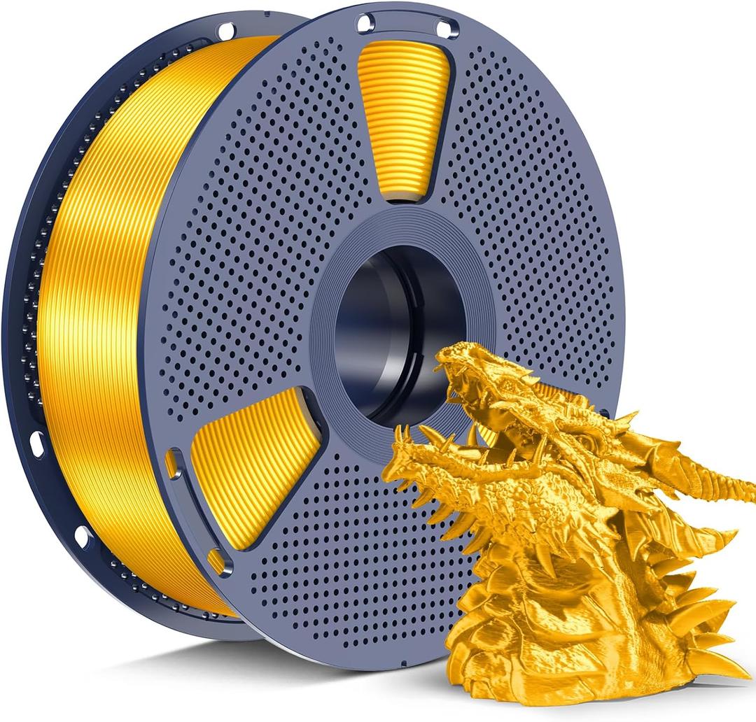 SUNLU Silk PLA+ Filament 1.75mm, Chrome Like Gloss Finish, Smooth Silk Texture, Upgraded Formula for Stable Printing, 1kg(2.2lbs) PLA Plus 3D Printer Filament, Gold