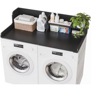 DTK Washer Dryer Wood Countertop with Shelf, Laundry Topper with Non-Slip Mat,27.55" Depth x 54" Width Dryer Covers for The Top with Edge Rails, Black