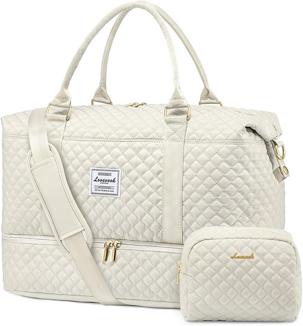 LOVEVOOK Travel Duffle Bag,Weekender Bags for Women with Shoe CompartmentCarry on Overnight Bag with Toiletry Bag,Gym Duffel Bag with Wet Pocket, Hospital Bags for Labor and Delivery Large - 2Pcs