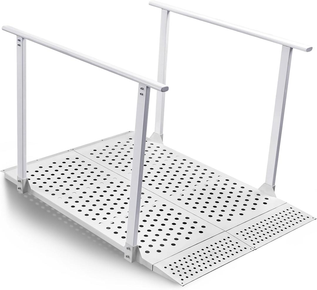 Wheelchair Ramp with Handrails for 5-12" Rise, Heavy Duty Handicap Ramp with Adjustable Flap, Portable Ramp for Home Steps, Stairs, Doorways, Curbs, Waterproof & Rust-Proof, 440 lbs Capacity