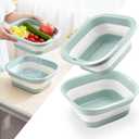 SINGARO 2.8 Gal (10.5L) Collapsible Dish Basin with Drain Basket Colanders, Multiuse Double-Layer Foldable Strainers Sink Tub, Collapsible Wash Basin Pan, Plastic Tubs, Dishpan, Kitchen Sink, Green