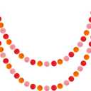 Boao 2 Pieces Wool Felt Ball Garland Colorful Pom Pom Garland Handmade 6.5 Feet Long 24 Balls Felt Banner for Wall Christmas Tree Decoration (Hot Pink,Pink,Orange)