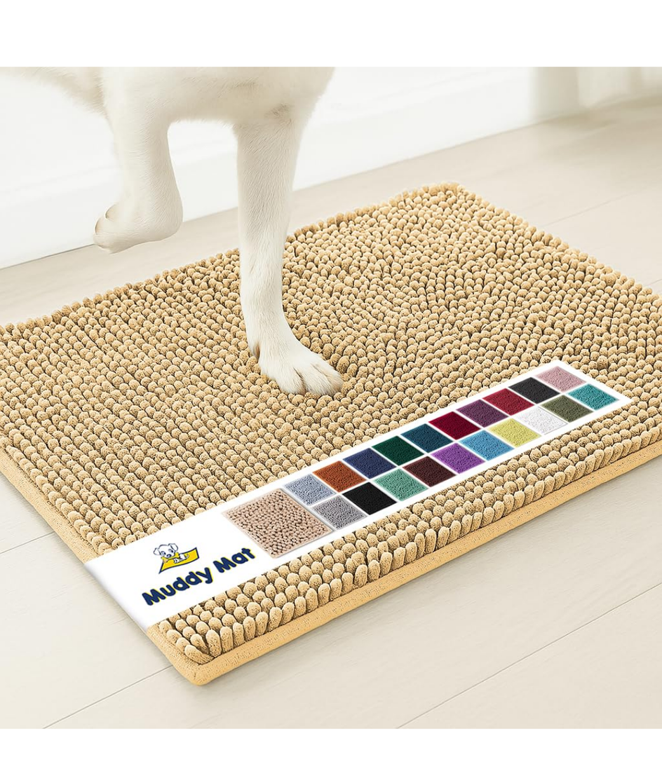 Muddy Mat® Shown on TV – Super Absorbent Microfiber Dog Door Mat for Muddy Paws, Non-Slip Washable Pet Rug, Quick Dry Chenille Entryway Carpet, Machine Washable Indoor Outdoor mat, Beige 30"x19"