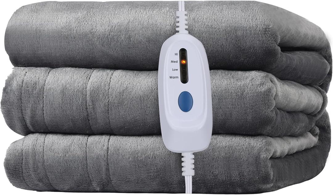 Electric Blanket Full Size 72" x 84" Flannel Heated Blanket,10 Hours Timer Auto-Off,4 Heating Levels, for Bedroom Office Couch, Grey