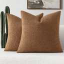 FUTEI Pack of 2 Tobacco Decorative Throw Pillow Covers 18x18 Inch Soft Cozy Solid Boucle Textured Cushion Case,Modern Home Decor for Couch Bed Living Room (18" x 18" (Pack of 2))