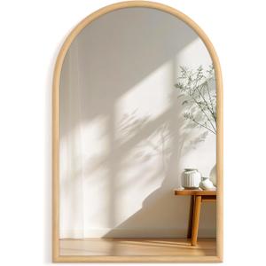 24"x36" Arch Wall Mirror for Wall, Wall Mounted Vanity Mirror for Bedroom, Wood Grain Finish Frame Mirror with Tempered Glass, Vintage Decorative for Bathroom, Entryway, Living Room, Natural