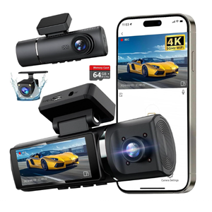 3 Channel 4K Dash Cam Front and Rear Inside, Built-in 5G WiFi, 4K+1080P+1080P Dash Camera for Cars with 64GB Card, Dashcam with Loop Recording,24H Parking Monitor,Night Vision,Support 512GB Max Silver