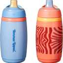 Tommee Tippee Active Spout Toddler Cups, 9 oz, Insulated Sippy Cups For Toddlers 1-3, Silicone Spout, Leak-Proof Valve and Handle, Orange and Blue, Pack of 2