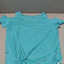 Buauty Womens Summer Trendy Shirts V Neck Criss Cross Cold Shoulder Tops Solid Color Fashion Casual Loose Sexy Blouse (Medium, Turquoise)