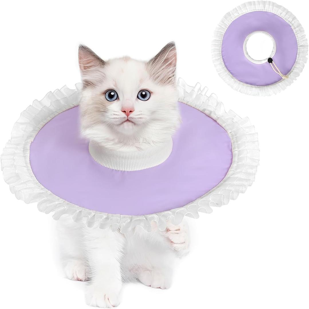 Cat Cone, Adjustable Cat Recovery Collar, Waterproof Soft Cat Collar to Stop Licking, Lightweight Pet Cone for Cats After Surgery, Flexible Cat E Collar for Kittens Anti-Bite Wound Healing, Small