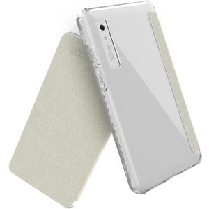 TUDIA SKN FLIP Designed for Onyx Boox Palma 2 Case - [Magnetic Closure] Shockproof Slim Transparent TPU Back with Textured Leather Cover - Clear Beige (No Auto Wake/Sleep)
