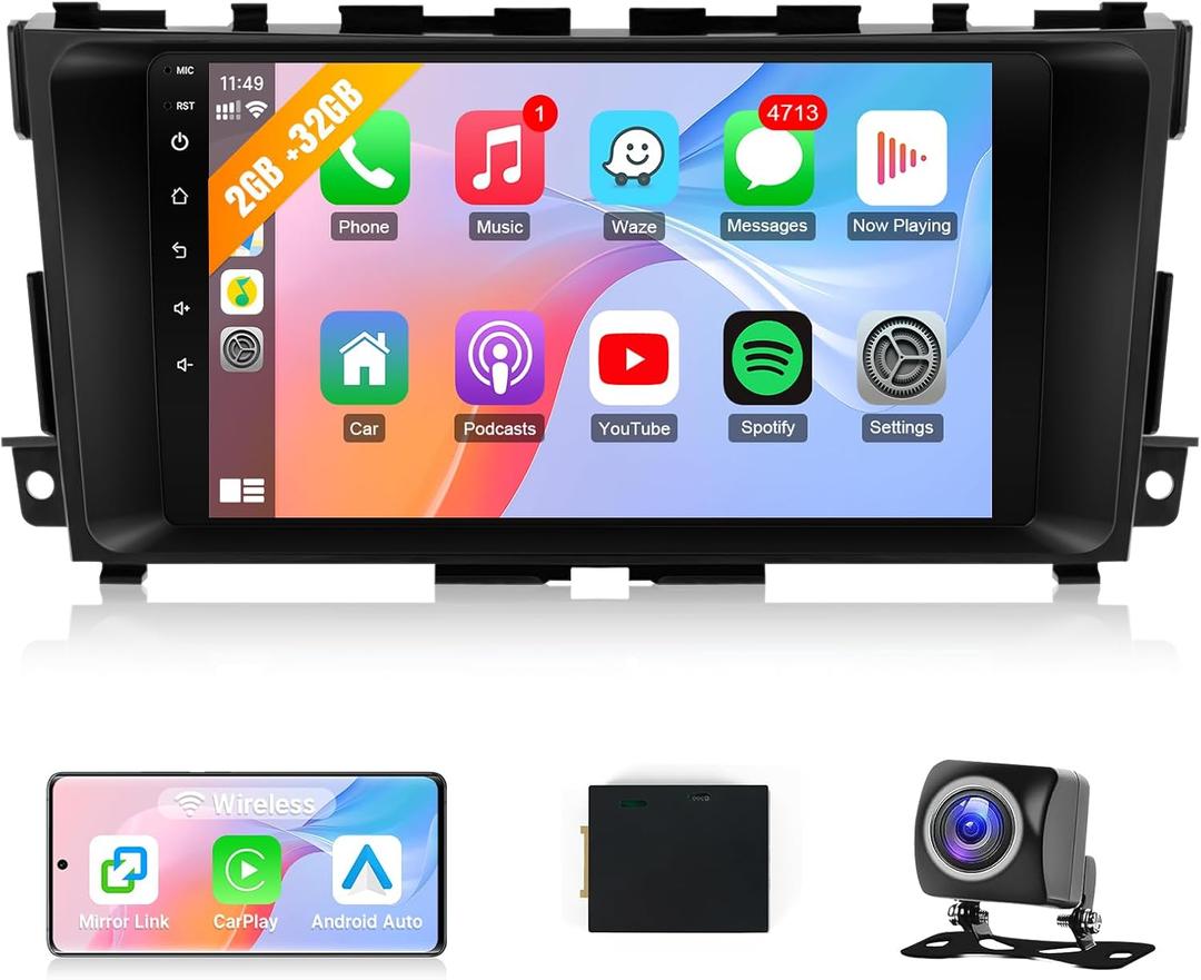 10.1 inch Touch Screen Car Radio for Nissan Altima 2013 2014 2015, with Apple CarPlay Android Auto, Bluetooth, HD Display, Backup Camera, SWC, FM, MIC, Can Bus (Model A: Without ac Vent)