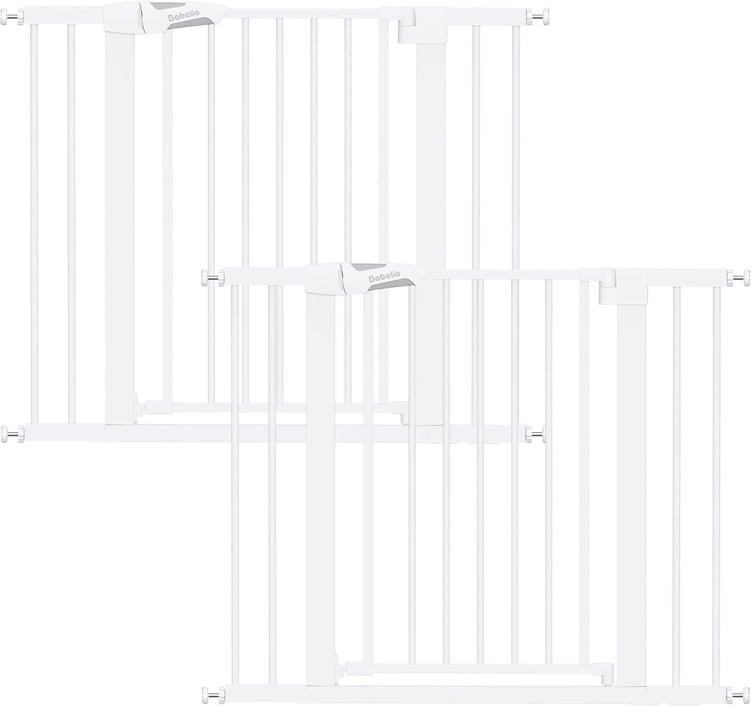 Babelio 26-40" Wide Baby Gate for Stairs & Doorways, 3 Ways Locking System with Auto-Close, Pressure Mounted No Drilling, Easy Install for Stairs, Hallway, Kitchen, Indoor Use, White (2 Pack)