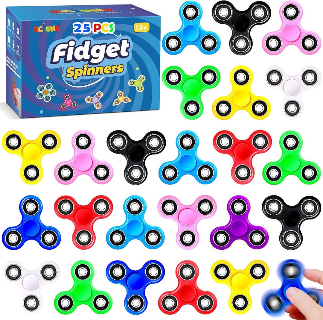 SCIONE Fidget Spinners, 25 Pack Birthday Party Gifts for Adults Kids, Treasure Box Toys for Classroom Prizes, Party Favors for Kids, Stress Anxiety ADHD Relief Fidgets Toy, Finger Hand Spinner, one size