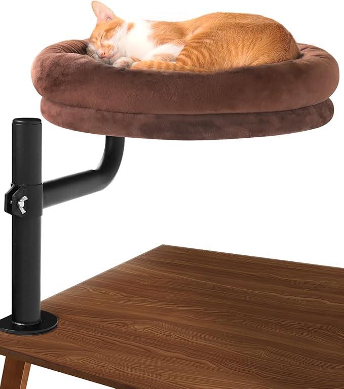 Lamlingo Cat Bed for Desk,Keeps Kitten Close and Workspace Clear Cat Bed,Height Adjustable and Rotatable,DrillingFree(Unheated Brown,18.5" Lx17.5 Wx17.5 W)
