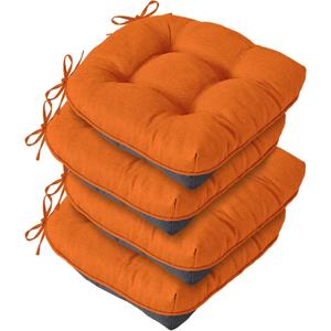 Chair Cushions for Dining Chairs, Seat Cushions for Kitchen Chairs, Indoor Seat Cushions with Ties, Tufted Foam Chair Pads, Non Slip Chair Cushions Set of 4, 15.5" x 15.5" x 4", Orange