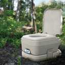 Camco 2.6-Gallon Portable Toilet - Features Detachable Holding Tank w/Sealing Slide Valve & Bellow-Type Flush - Easy Transport w/Compact Lightweight Design & Carry Handle - Gray (41531)