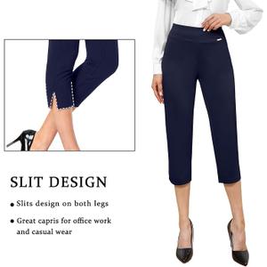Tapata Women's Capri Dress Pants 20.5" Stretch High-Waist Crop Office Work Pants Summer Casual Capris Slacks Yoga , Size L