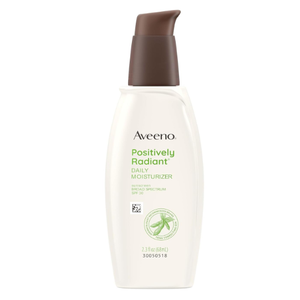 Aveeno Positively Radiant Face Moisturizer with SPF 30 Sunscreen, Hydrating Facial Moisturizer with Soy Extract to Visibly Improve Skin Tone and Texture, Hypoallergenic Formula, OilFree, 2.3 FL OZ