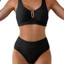 Eomenie Bikini Sets for Women High Waisted Two Piece Bathing Suit U Wired V Neck Swimsuit Adjustable Straps Swimwear (X-Large, Black-new)